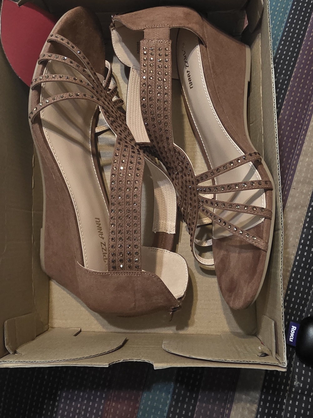 Women's Brown Studded Wedge Sandals -